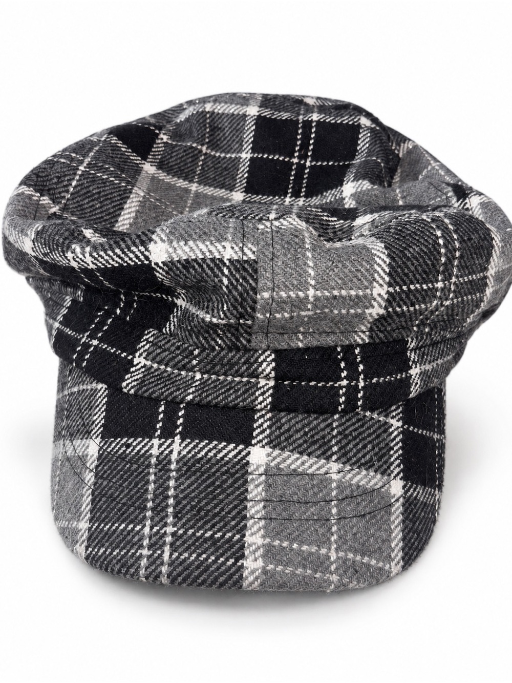 Y2K Plaid Newsboy Cap | Black Grey & White Baker Boy Hat